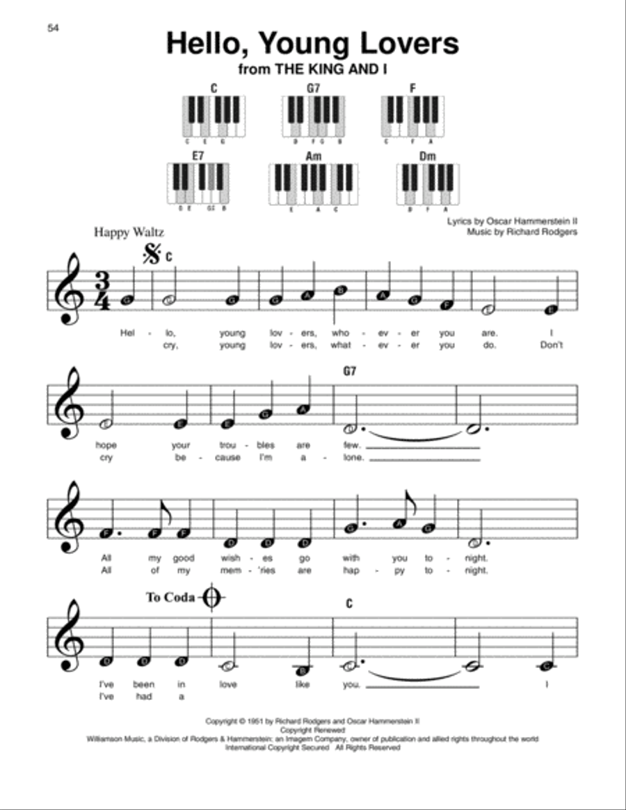 Hello, Young Lovers Hello, Young Lovers Easy Piano scores gallery preview page 1