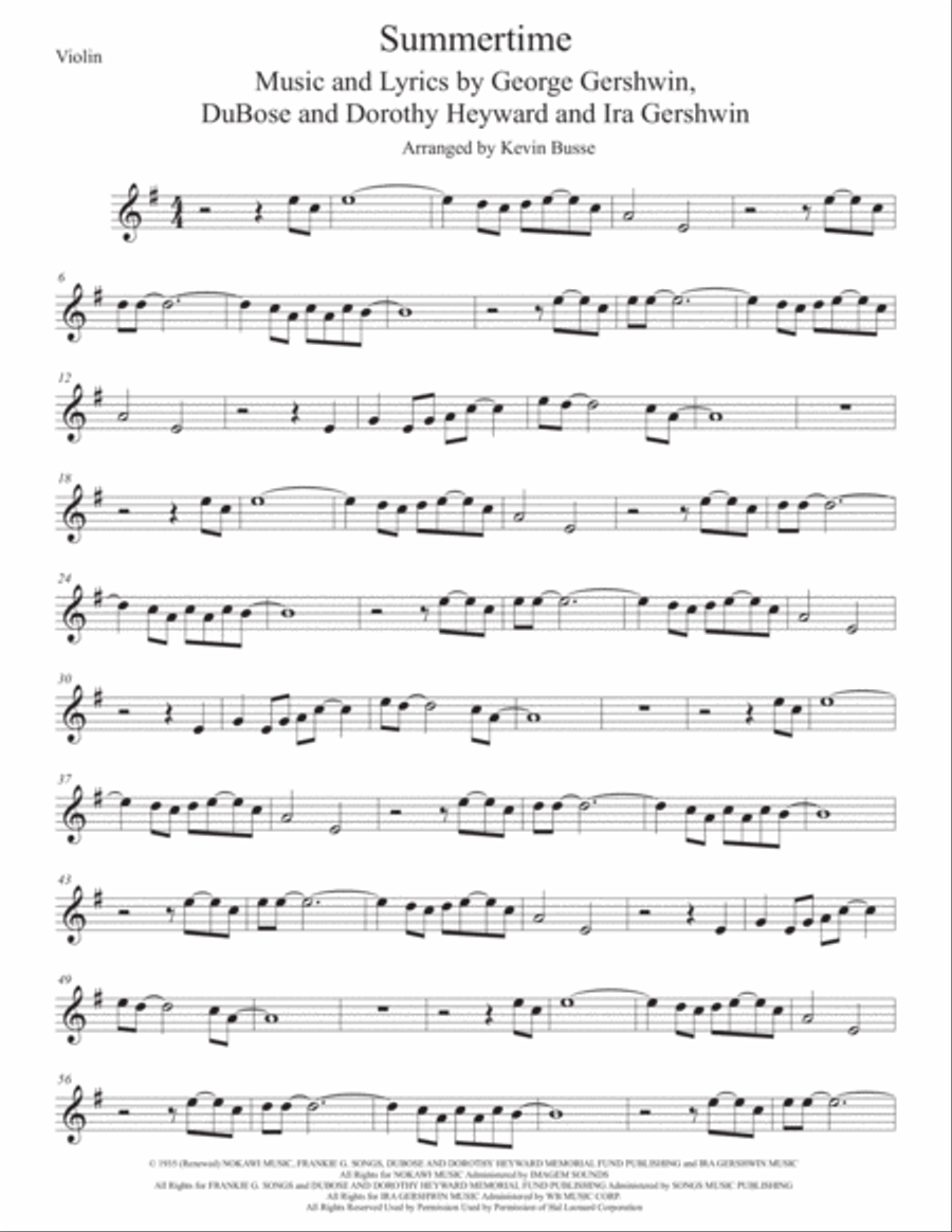 Summertime Violin Solo scores gallery preview page 1