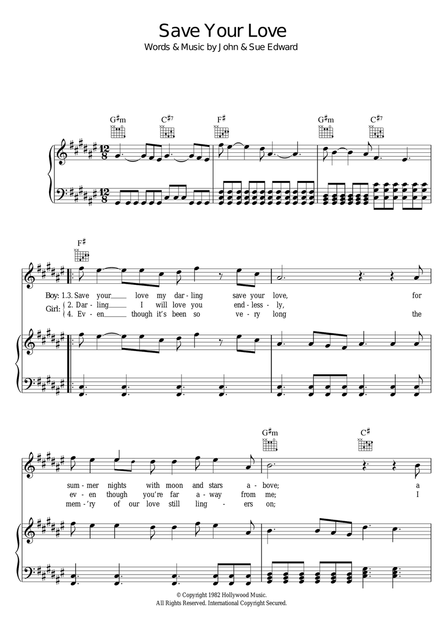 Save Your Love Piano, Vocal scores gallery preview page 1