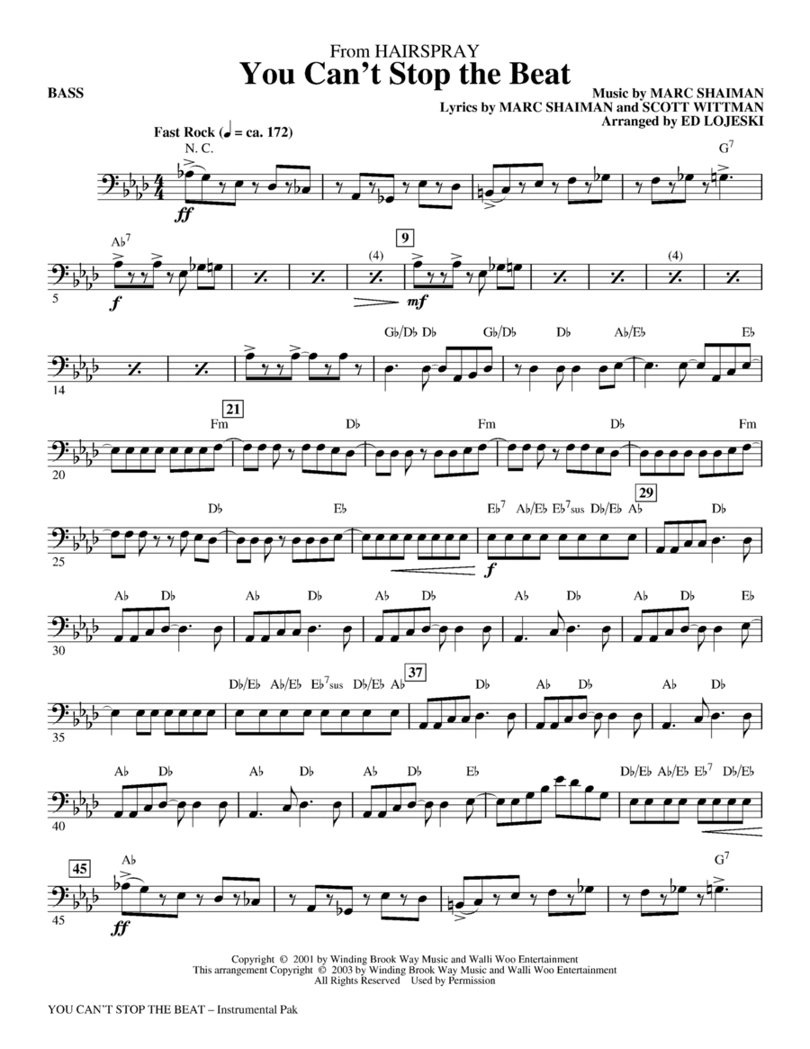 You Can't Stop The Beat (from Hairspray) (arr. Ed Lojeski) - Bass