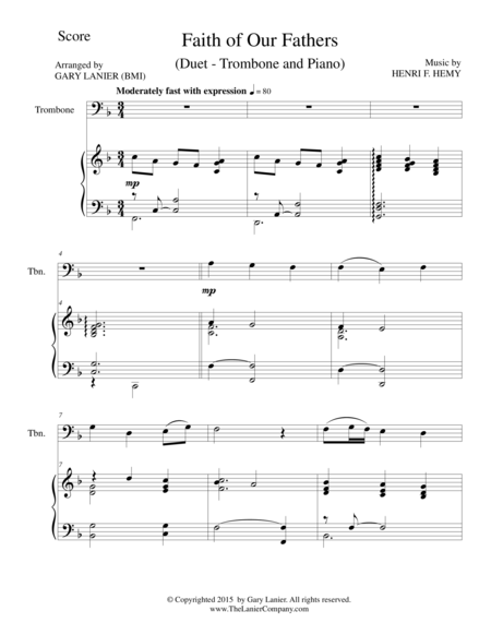 FAITH OF OUR FATHERS (Duet – Trombone and Piano/Score and Parts) image number null