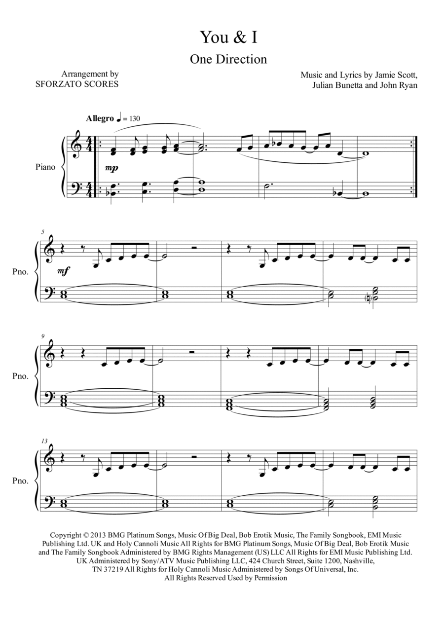 You & I Easy Piano scores gallery preview page 1