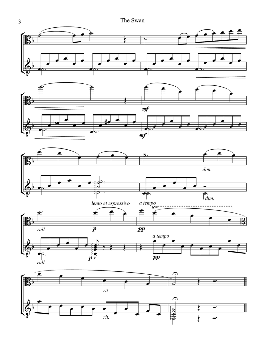 The Swan / Le Cygne for viola and easy guitar (F major) String Duet scores gallery preview page 4