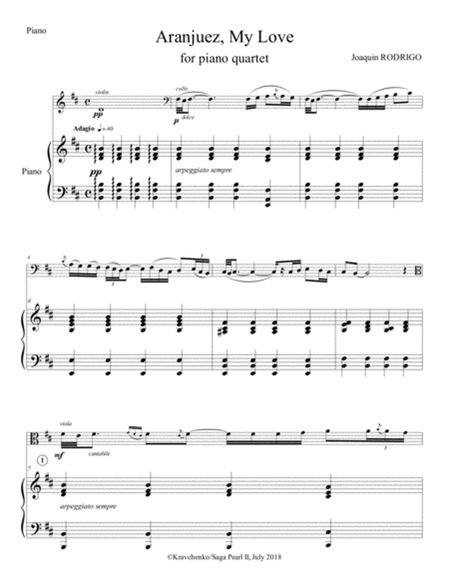 Joaquin Rodrigo - Concerto de Aranjuez 2nd movement (Adagio) arr. for piano quartet (score and parts)