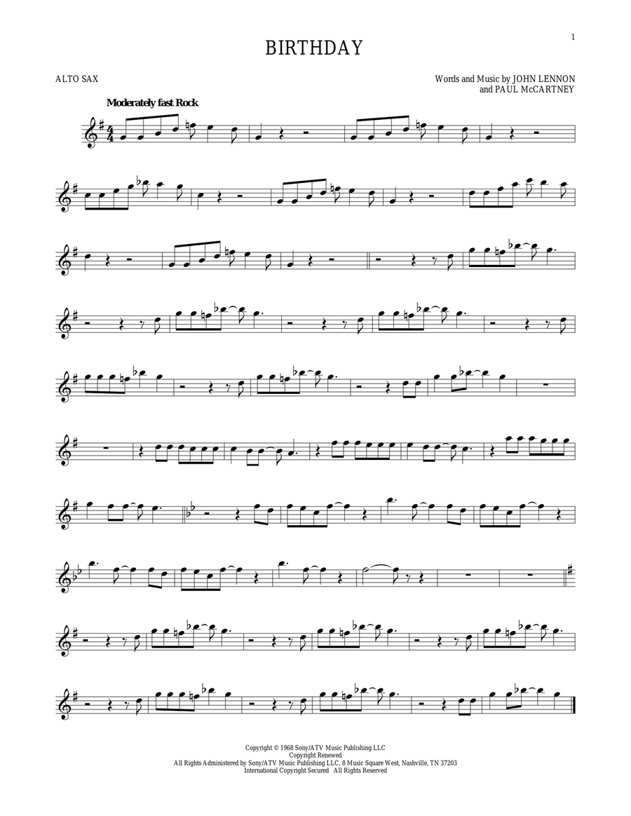 Birthday Birthday Alto Saxophone scores gallery preview page 1