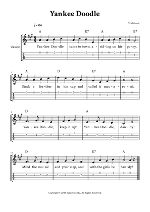 Book cover for Yankee Doodle - For Ukulele (A Major - with TAB, Chords and Lyrics)