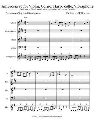 Ambrosia 95 for Violin, Corno, Harp, 'cello, Vibraphone