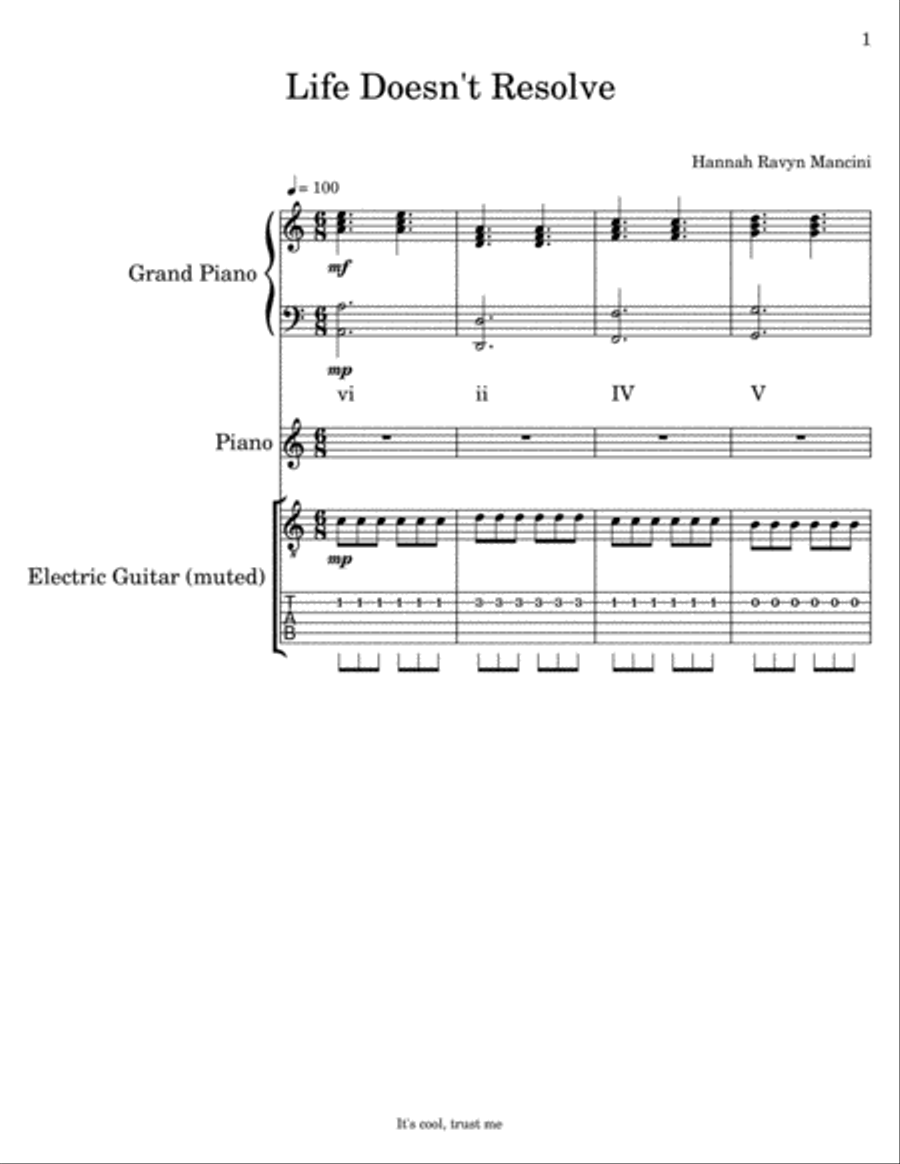 Life Doesn't Resolve (Hannah Ravyn Mancini) Piano, Vocal, Guitar scores gallery preview page 1