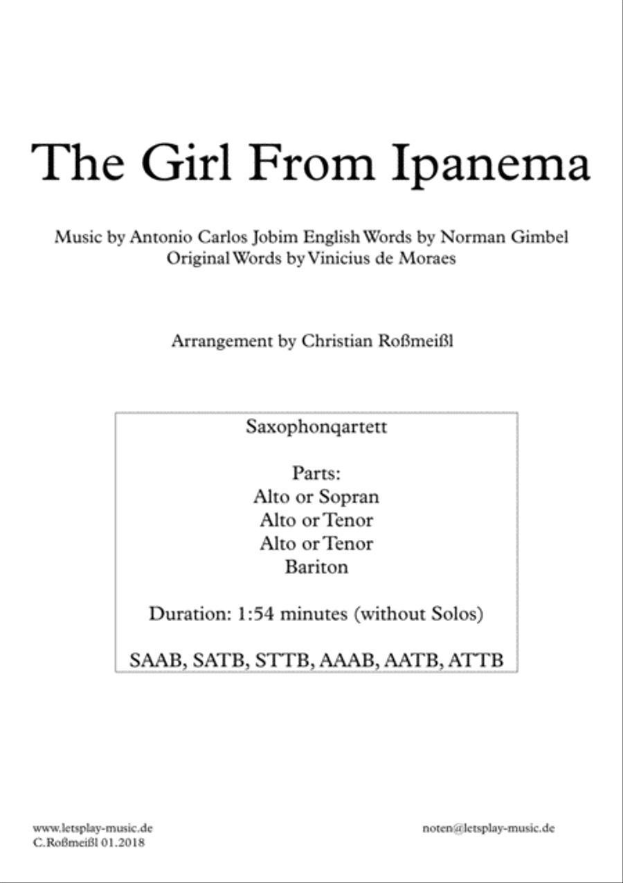 The Girl From Ipanema (Garota De Ipanema) Saxophone Quintet scores gallery preview page 1