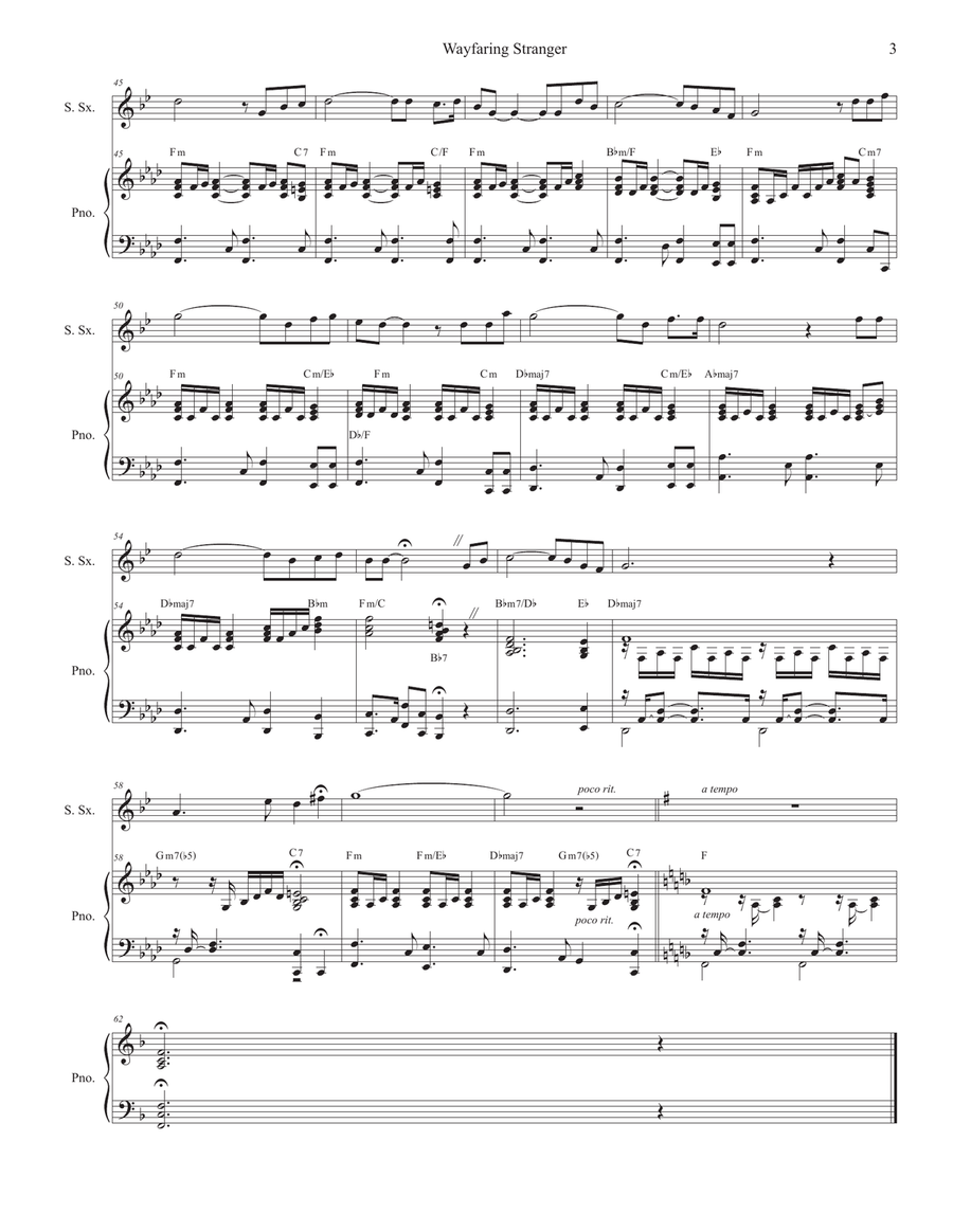 Wayfaring Stranger (Soprano Saxophone and Piano) Soprano Saxophone scores gallery preview page 4