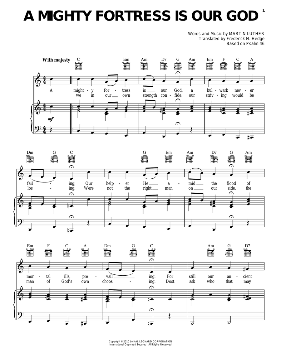 A Mighty Fortress Is Our God Piano, Vocal, Guitar scores gallery preview page 1