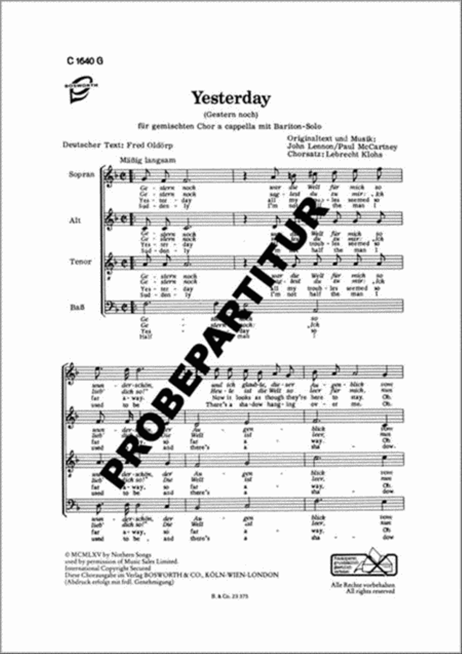 Yesterday Mixed Choir scores gallery preview page 1
