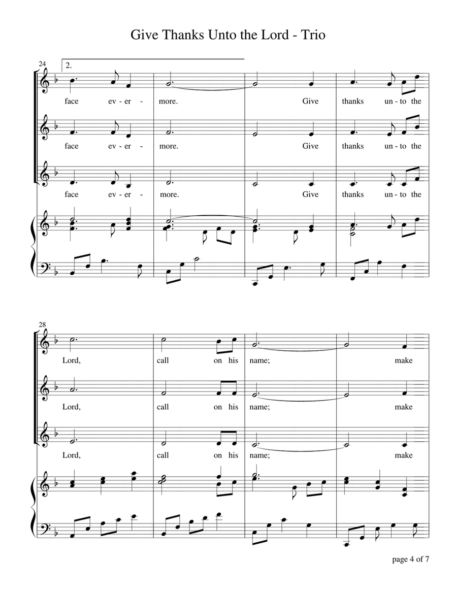 Give Thanks Unto the Lord (for SAA Trio with Piano Accompaniment) Small Ensemble scores gallery preview page 5