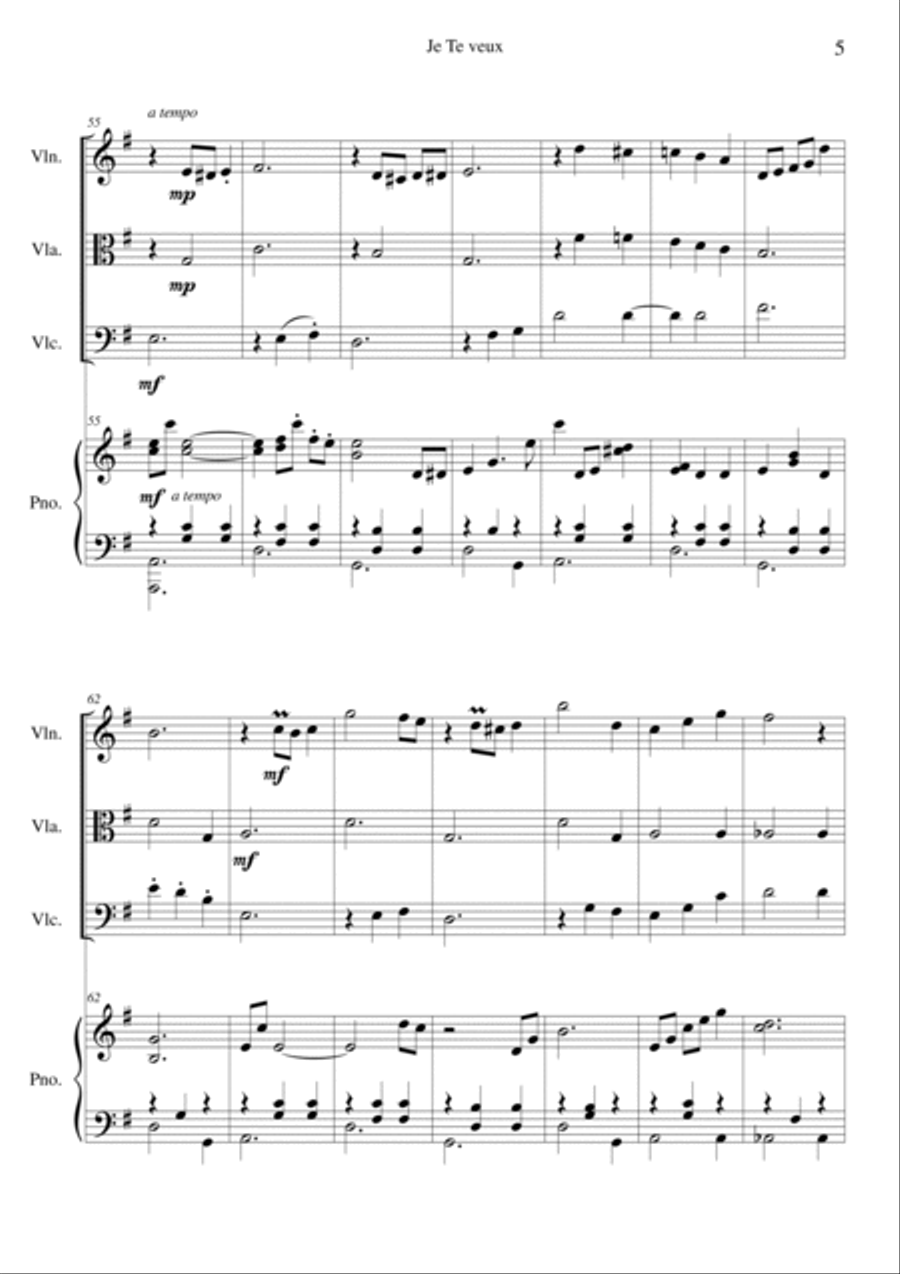 Je Te Veux (Acoustic Cafe Version) Piano Quartet scores gallery preview page 5