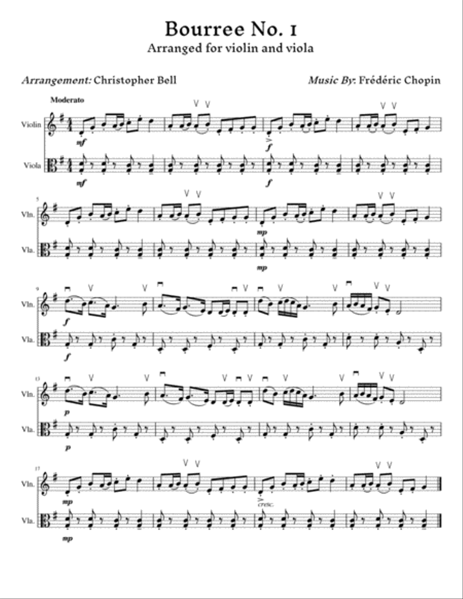Chopin - Bourrée No.1 - For Violin and Viola String Duet scores gallery preview page 2