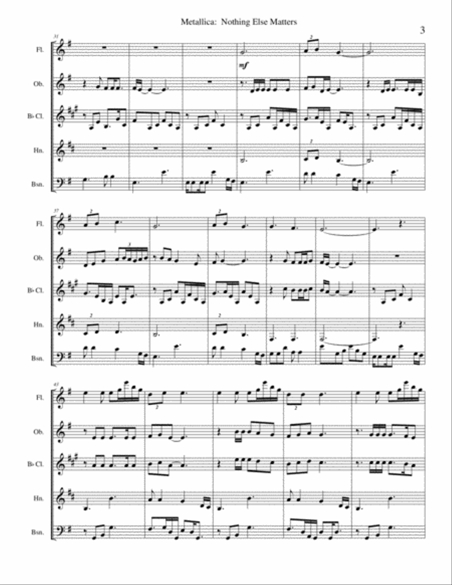 Nothing Else Matters Woodwind Quintet scores gallery preview page 3
