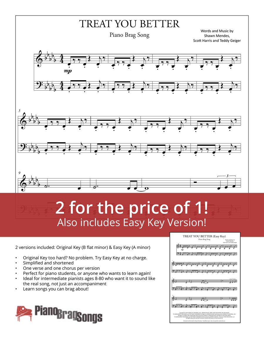 Treat You Better Easy Piano scores gallery preview page 1
