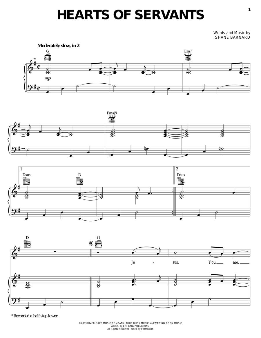 Hearts Of Servants Piano, Vocal, Guitar scores gallery preview page 1