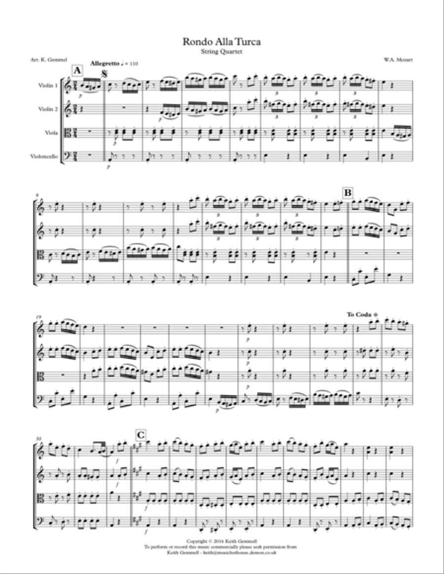Rondo Alla Turka: String Quartet String Quartet scores gallery preview page 1
