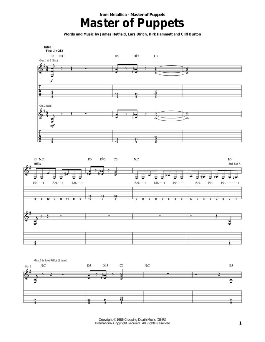 Master Of Puppets Acoustic Guitar scores gallery preview page 1