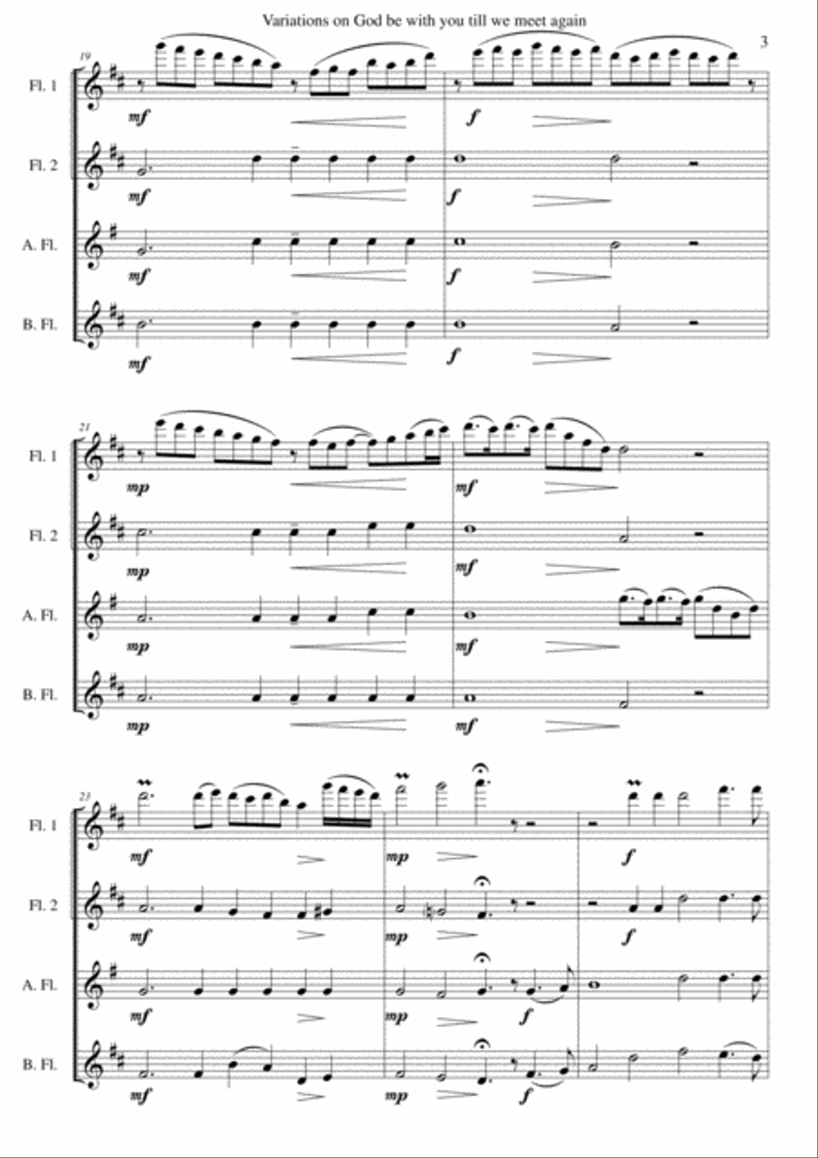 Variations on God be with you till we meet again for flute quartet Flute Quartet scores gallery preview page 3