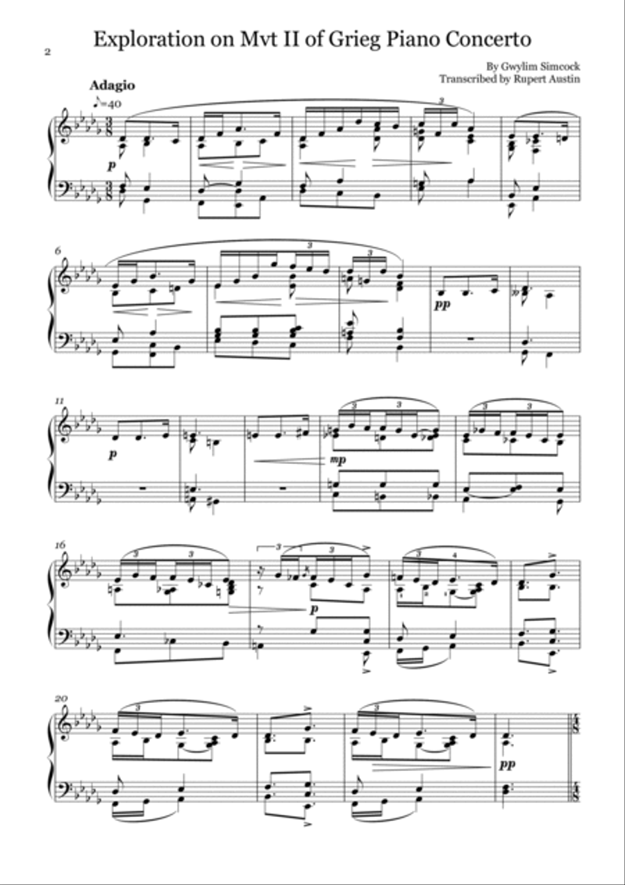 Exploration on Mvt II of Grieg Piano Concerto (solo piano) Piano Solo scores gallery preview page 2