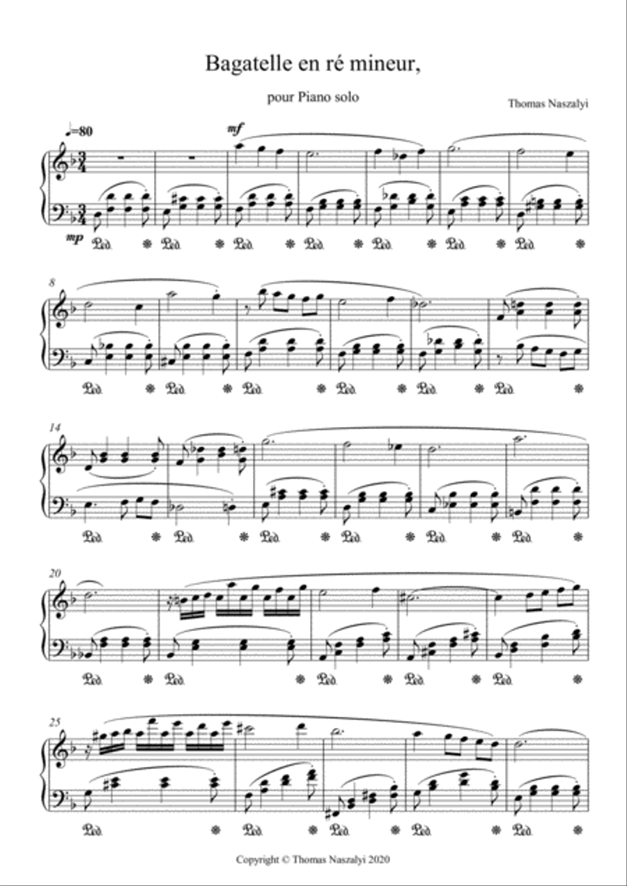 Bagatelle en ré mineur, pour piano solo Piano Method scores gallery preview page 1