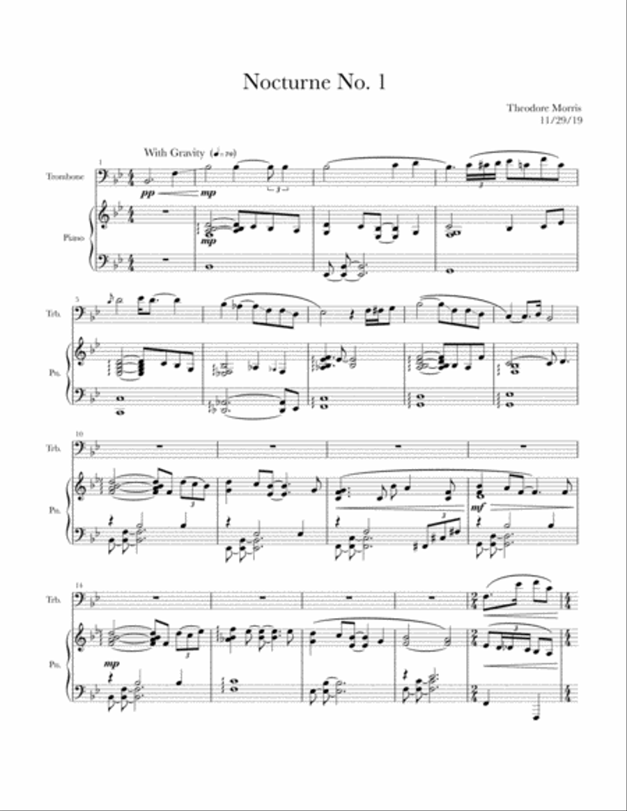 Nocturne No. 1 for Trombone and Piano Piano scores gallery preview page 1