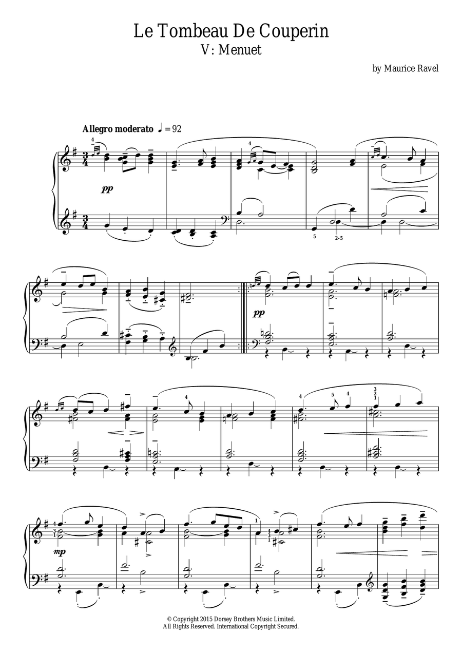 Le Tombeau De Couperin - V. Menuet Piano Solo scores gallery preview page 1