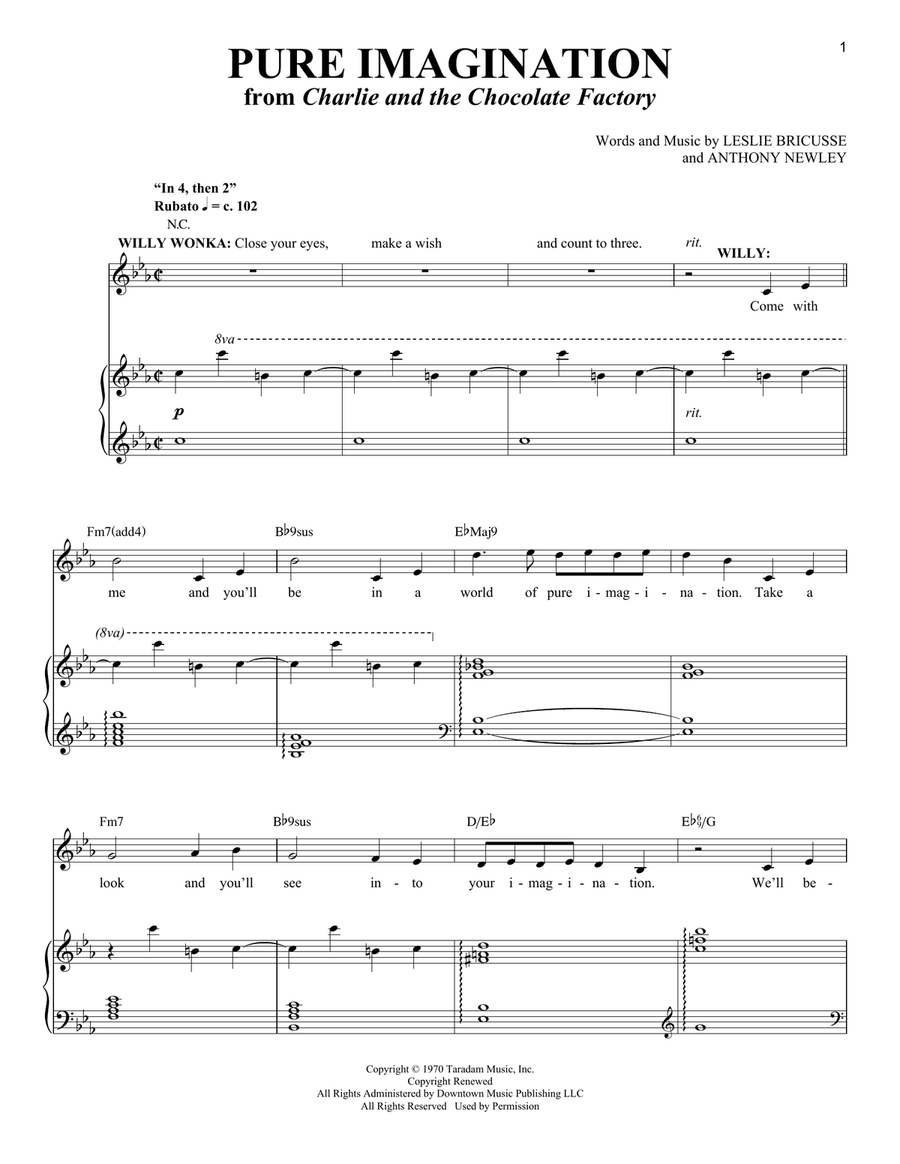 Pure Imagination (from Charlie and the Chocolate Factory) Baritone Horn TC scores gallery preview page 1