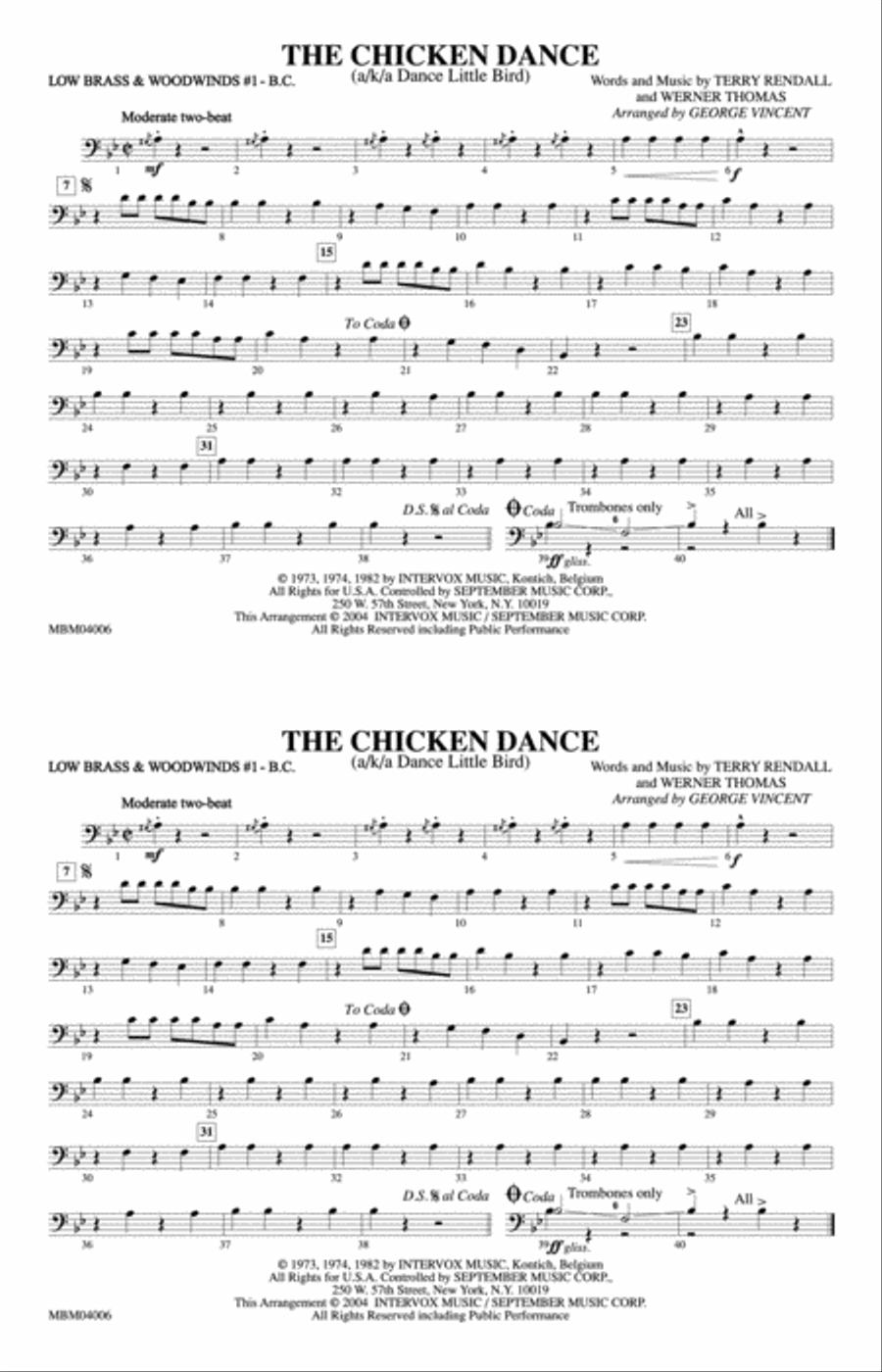 The Chicken Dance: Low Brass & Woodwinds #1 - Bass Clef Marching Band scores gallery preview page 1