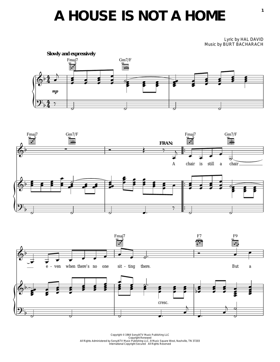 A House Is Not A Home Piano, Vocal, Guitar scores gallery preview page 1