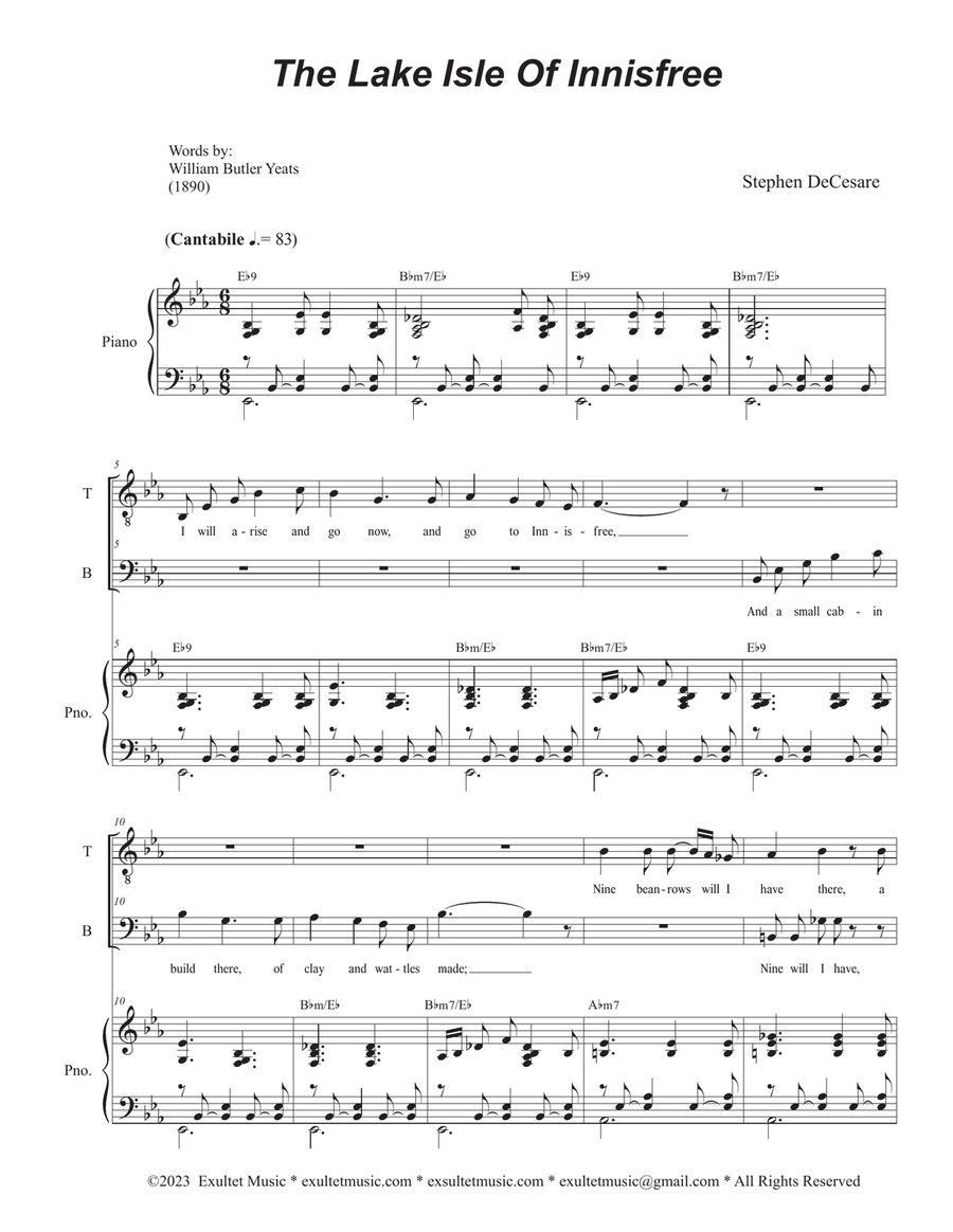 The Lake Isle Of Innisfree (Duet for Tenor and Bass solo) Tenor Voice scores gallery preview page 1