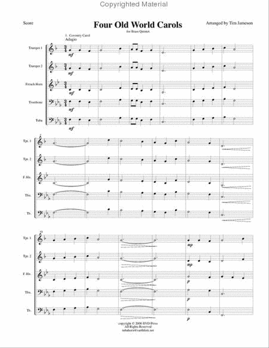 4 Old World Carols Brass Quintet scores gallery preview page 2