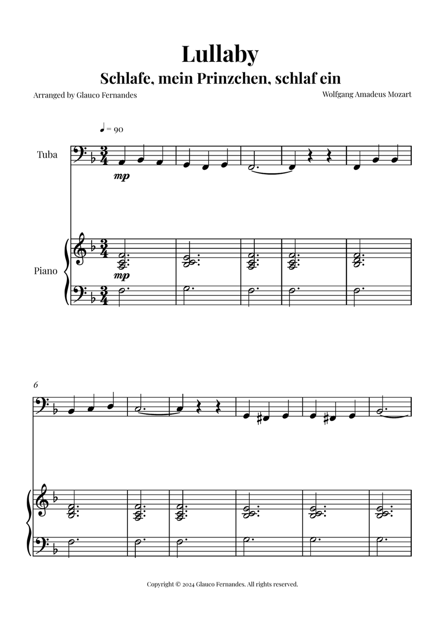 Mozart's Lullaby Chamber Music scores gallery preview page 1