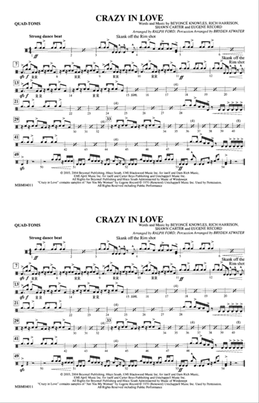 Crazy in Love: Quad-Toms Crazy in Love: Quad-Toms Marching Band scores gallery preview page 1