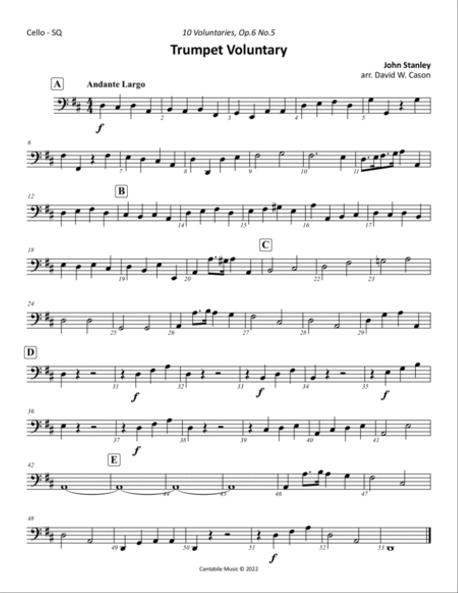 Trumpet Voluntary (Andante Largo) from 10 Voluntaries Op.6 No.5 (Stanley) STRING QUARTET String Quartet scores gallery preview page 4