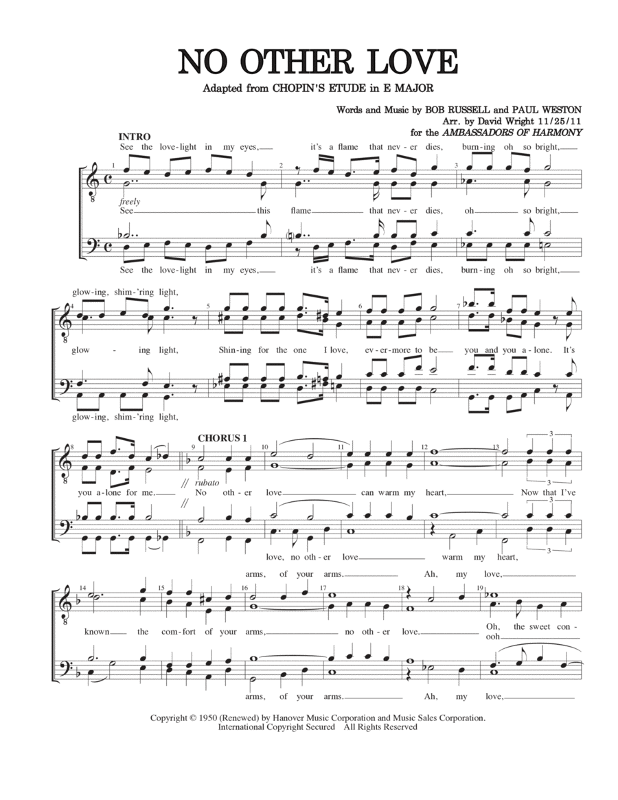 No Other Love A Cappella scores gallery preview page 1