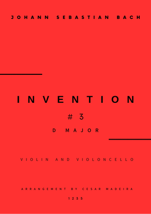 Book cover for Invention No.3 in D Major - Violin and Cello (Full Score and Parts)