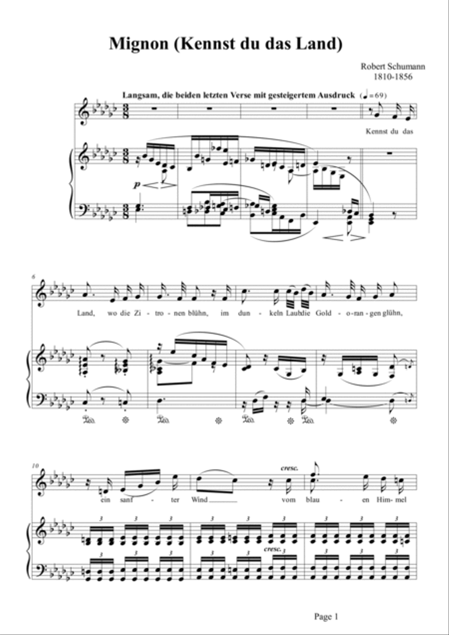 Schumann-Mignon(Kennst du das Land),Op.98a No.1 in e♭ minor Voice scores gallery preview page 2