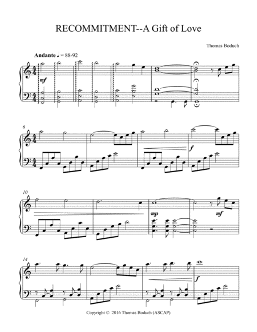 RECOMMITMENT--A Gift of Love Piano Solo scores gallery preview page 1