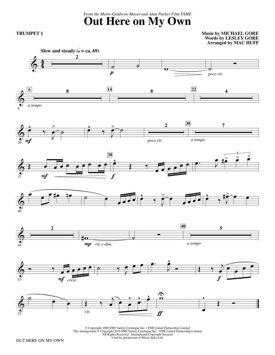 Out Here on My Own (from Fame) (arr. Mac Huff) - Trumpet 1 Choir scores gallery preview page 1
