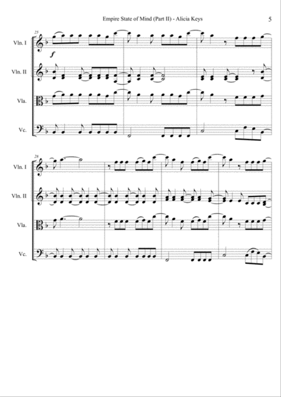 Empire State Of Mind (Part II) Broken Down String Quartet scores gallery preview page 5