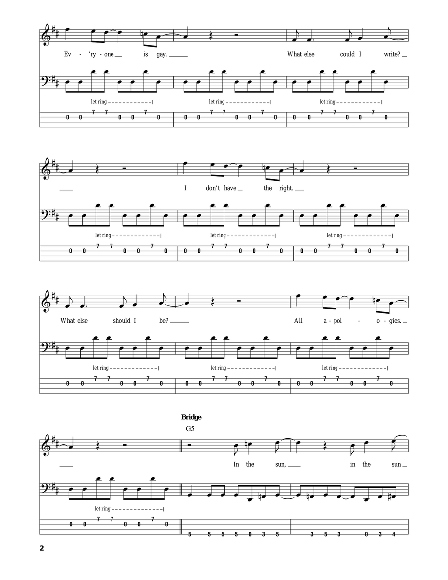 All Apologies Bass Guitar Tablature scores gallery preview page 2