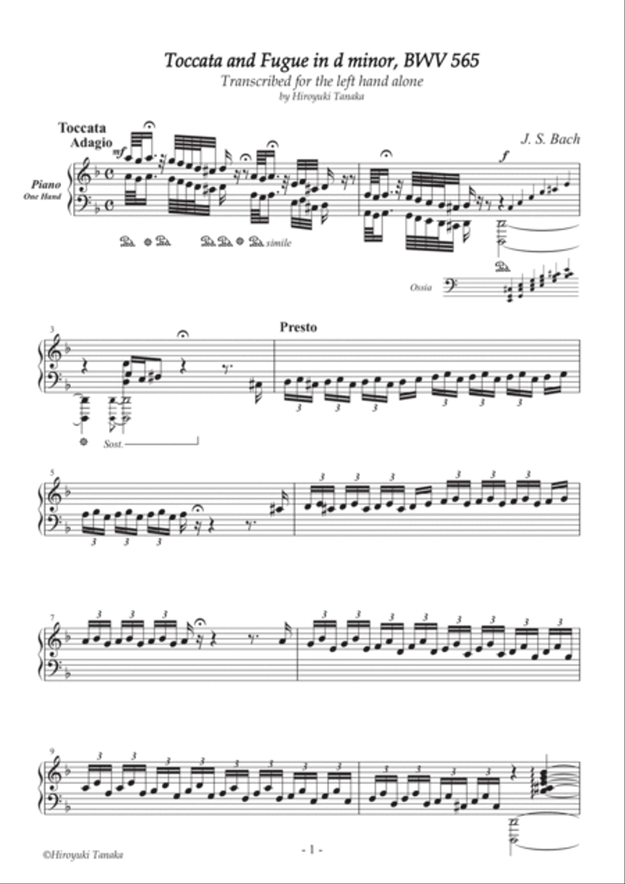 Toccata and Fugue in d minor for the left hand, BWV 565 Piano Solo scores gallery preview page 2