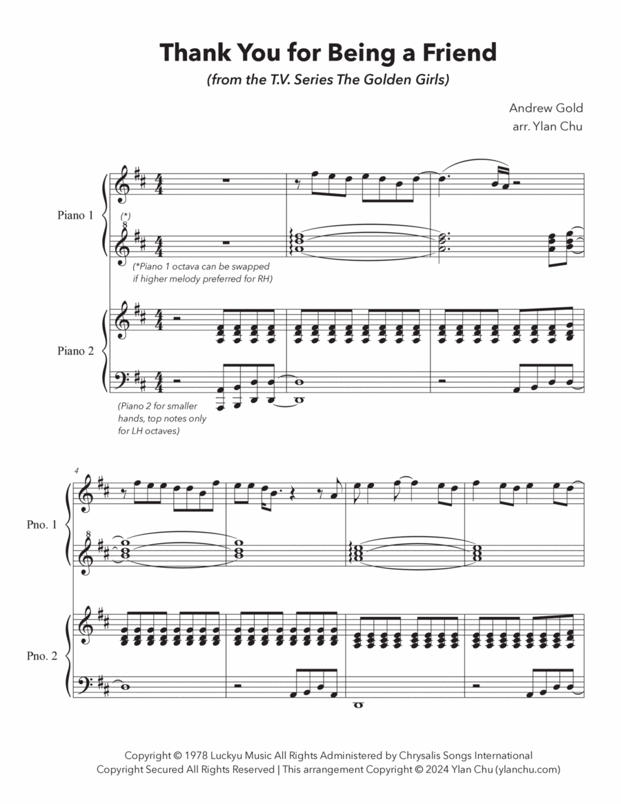 Thank You For Being A Friend 1 Piano, 4-Hands scores gallery preview page 1