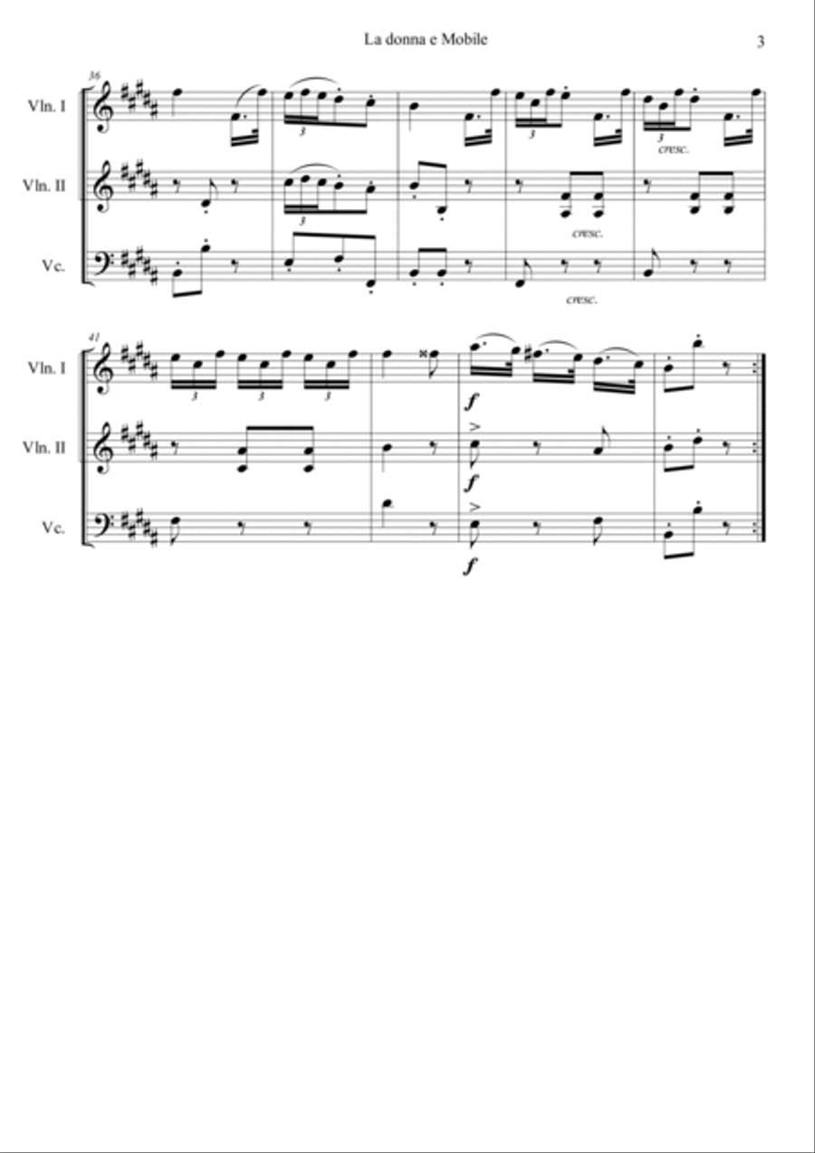 La donna e Mobile from Opera Rigoletto String Trio scores gallery preview page 3