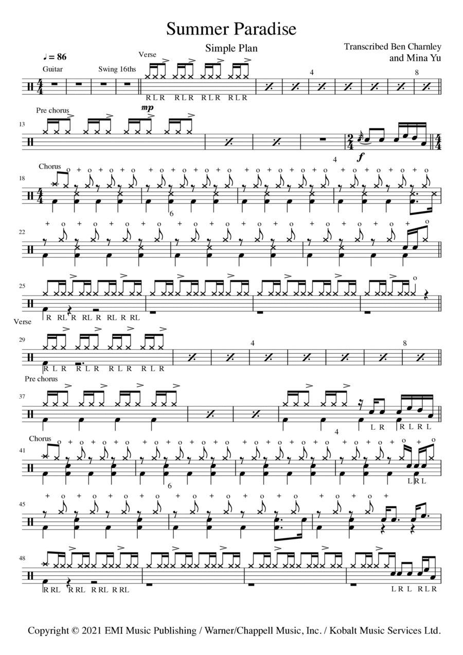Summer Paradise Summer Paradise Drum Set scores gallery preview page 1