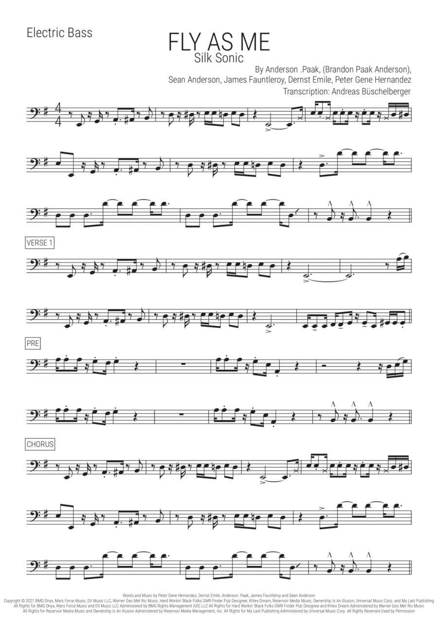 Fly As Me Bass Guitar scores gallery preview page 1