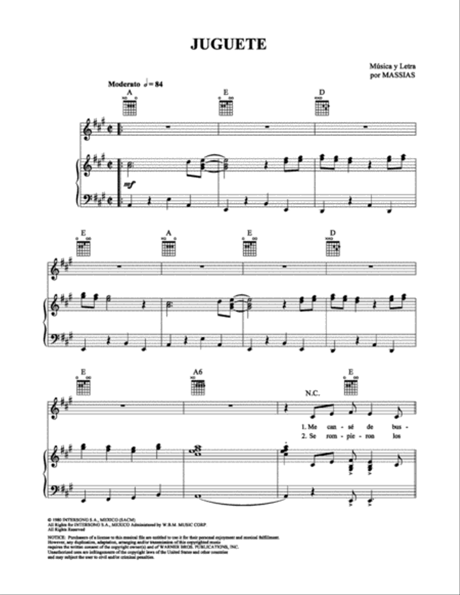 Juguete Juguete Piano, Vocal, Guitar scores gallery preview page 1